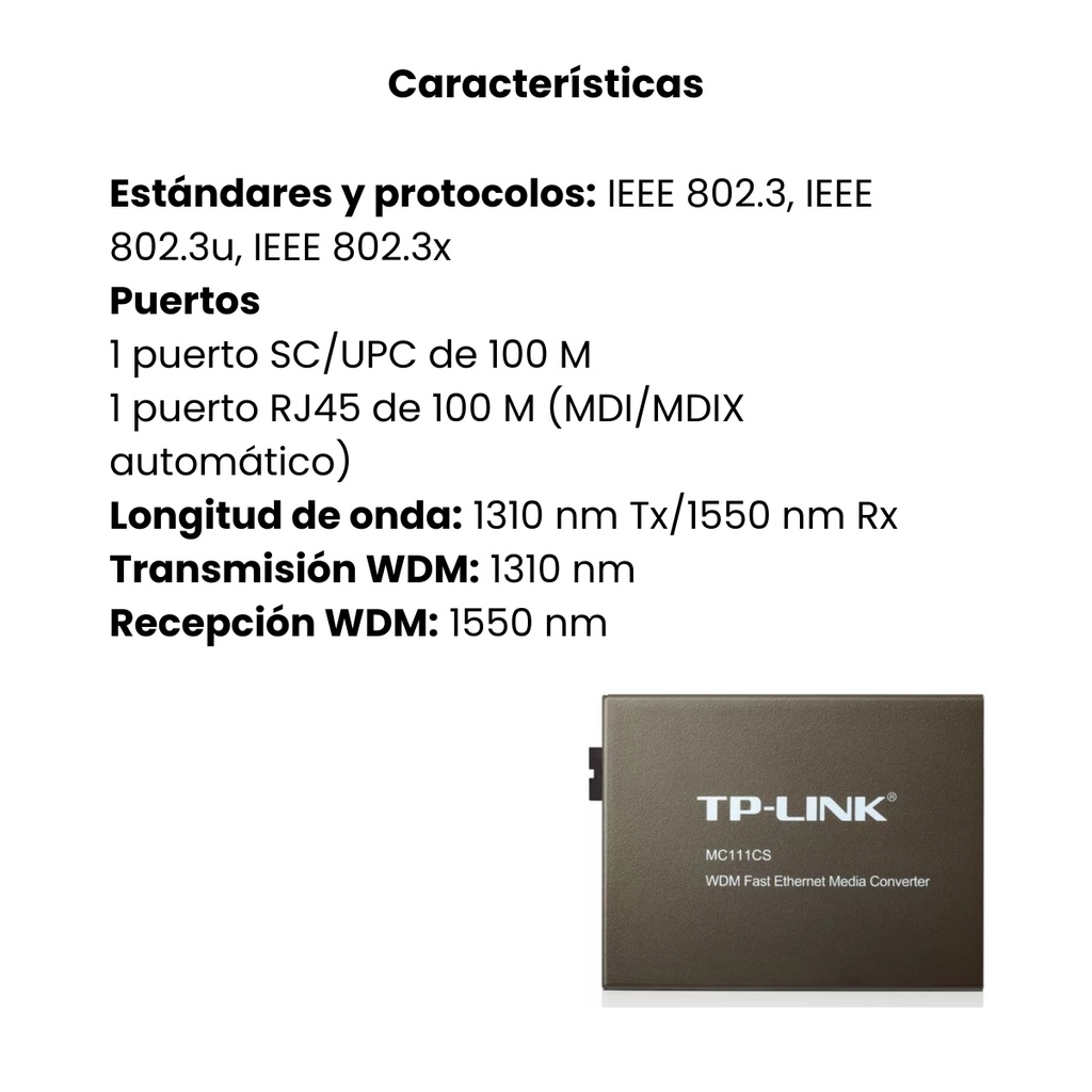 Convertidor de fibra SC monomodo de 10 / 100Mbps RJ45 MC112CS