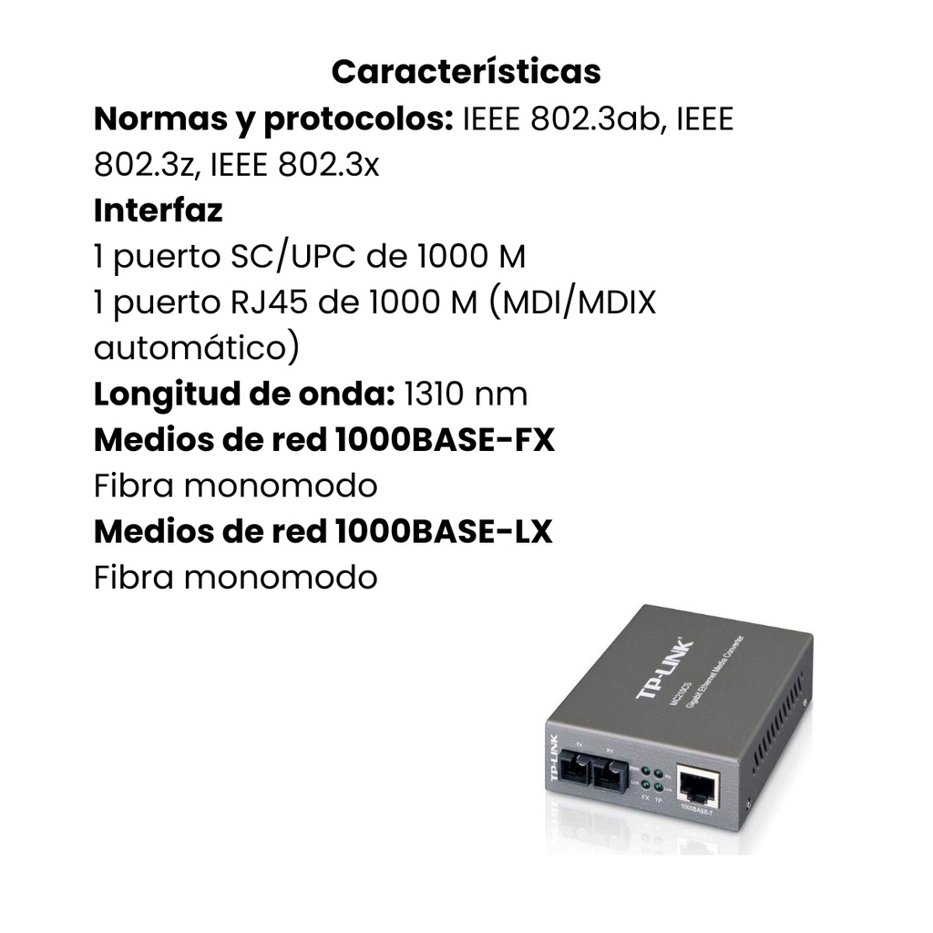 Convertidor De Medio Tp-link Mc210cs Single-mode Sc Fiber
