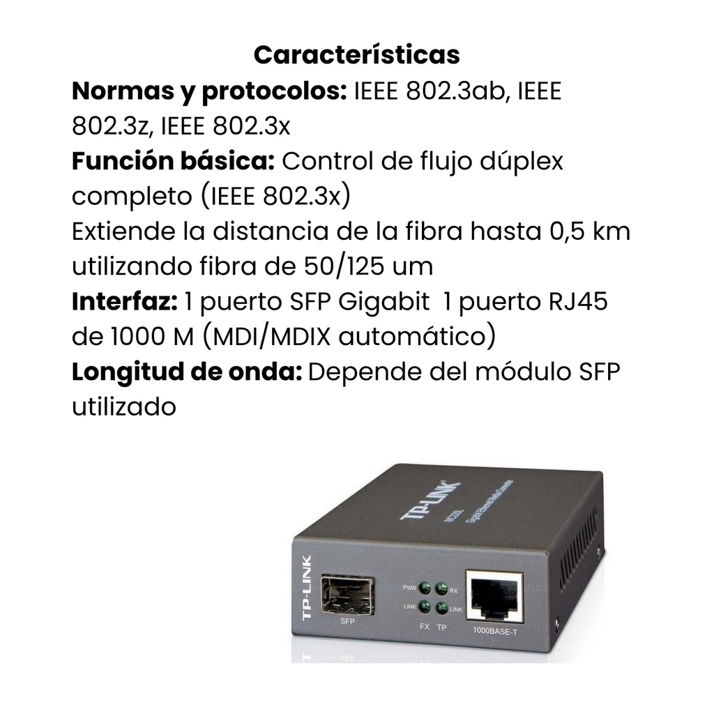 Convertidor TP-LINK Multimedia SFP Gigabit