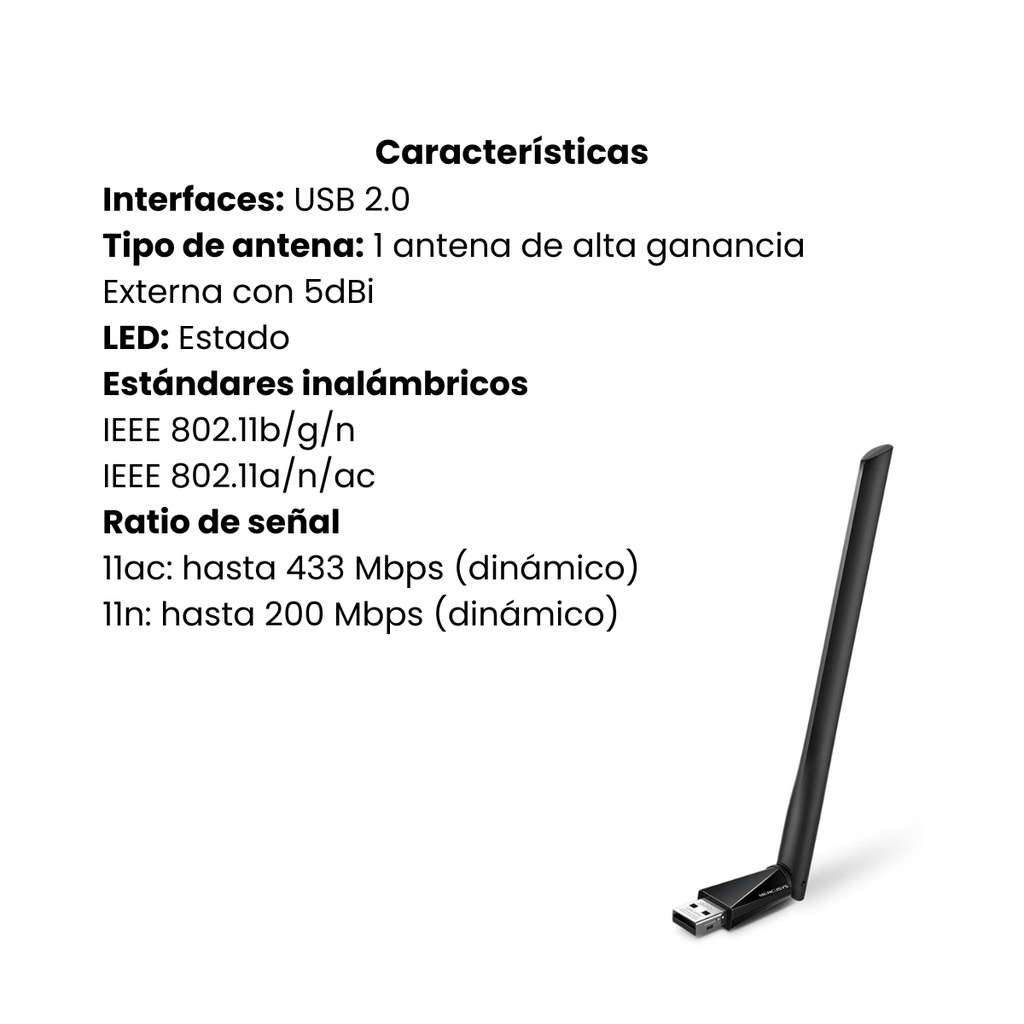 Adaptador Inalámbrico MERCUSYS USB 2.0  Negro
