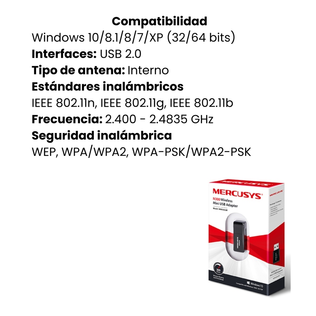 Mini Adaptador USB Inalámbrico N300 