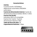 Switch TP-LINK PoE 10/100 de 5 Puertos