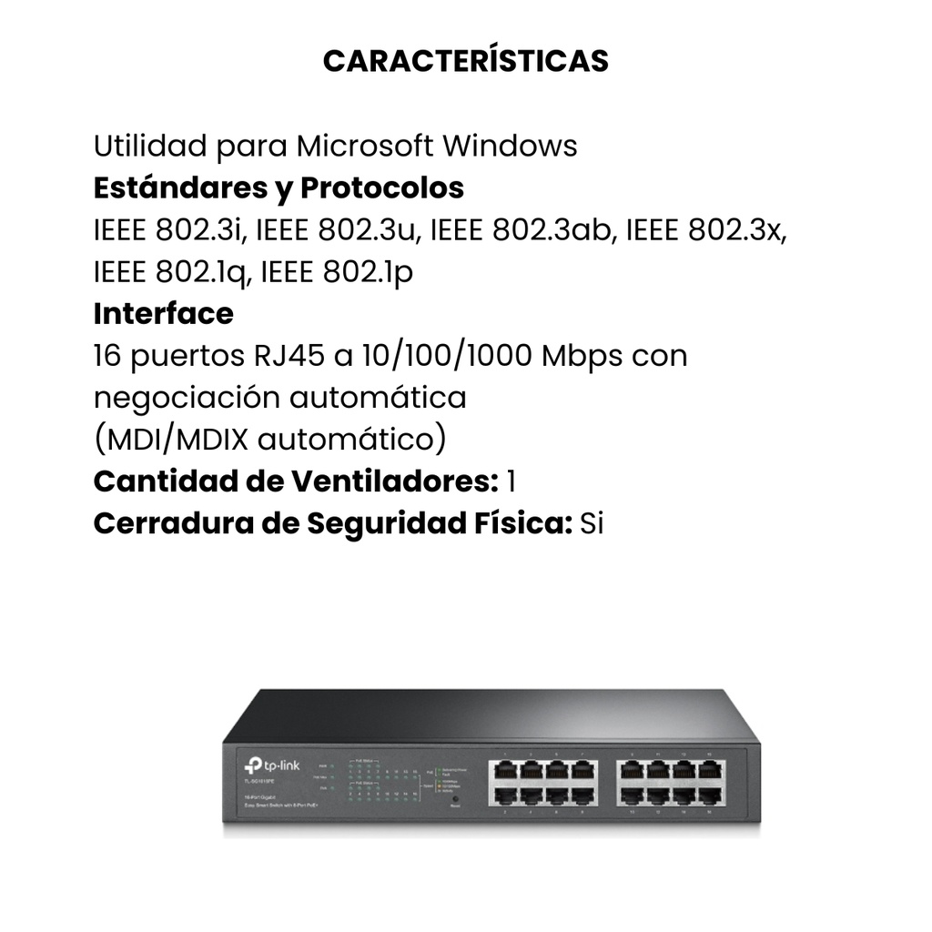 Switch Easy Smart de 16 Puertos Gigabit con 8 Puertos PoE+