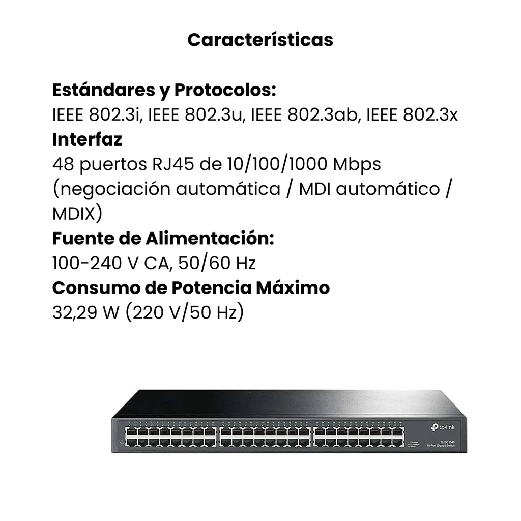 Switch TP-LINK NO Administrable 48 Puertos RJ45 de 10/100/1000Mbps - Negro