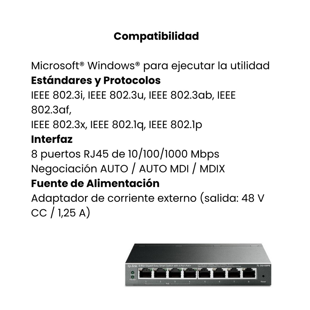 Switch TP-Link Easy Smart Gigabit De 8 Puertos Con 4 Puertos PoE
