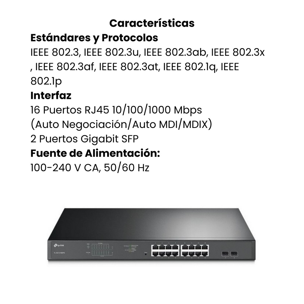 Switch TPLINK de 16 puertos PoE + RJ45