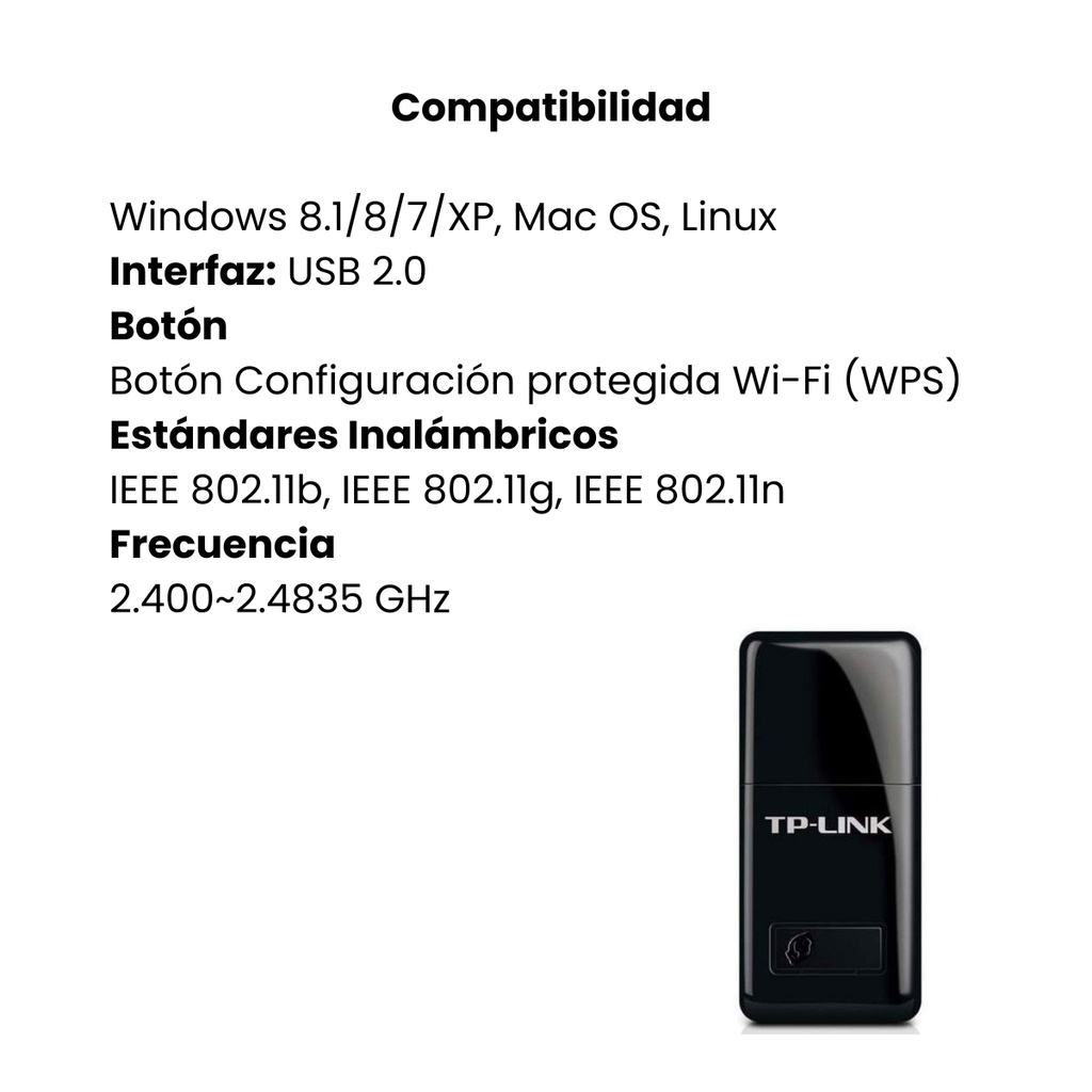 MINI ADAPTADOR TP-LINK USB N300 NEGRO