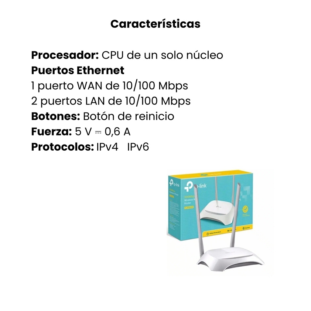 Router TP-link - I N 300MBPS 300Mbps Inalámbrico Broadcom,2T2R- 2.4GHz