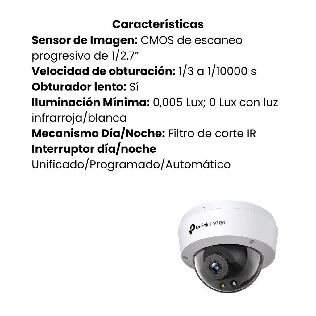 Cámara VIGI Domo IP de 5MP Full-Color, uso exterior o interior