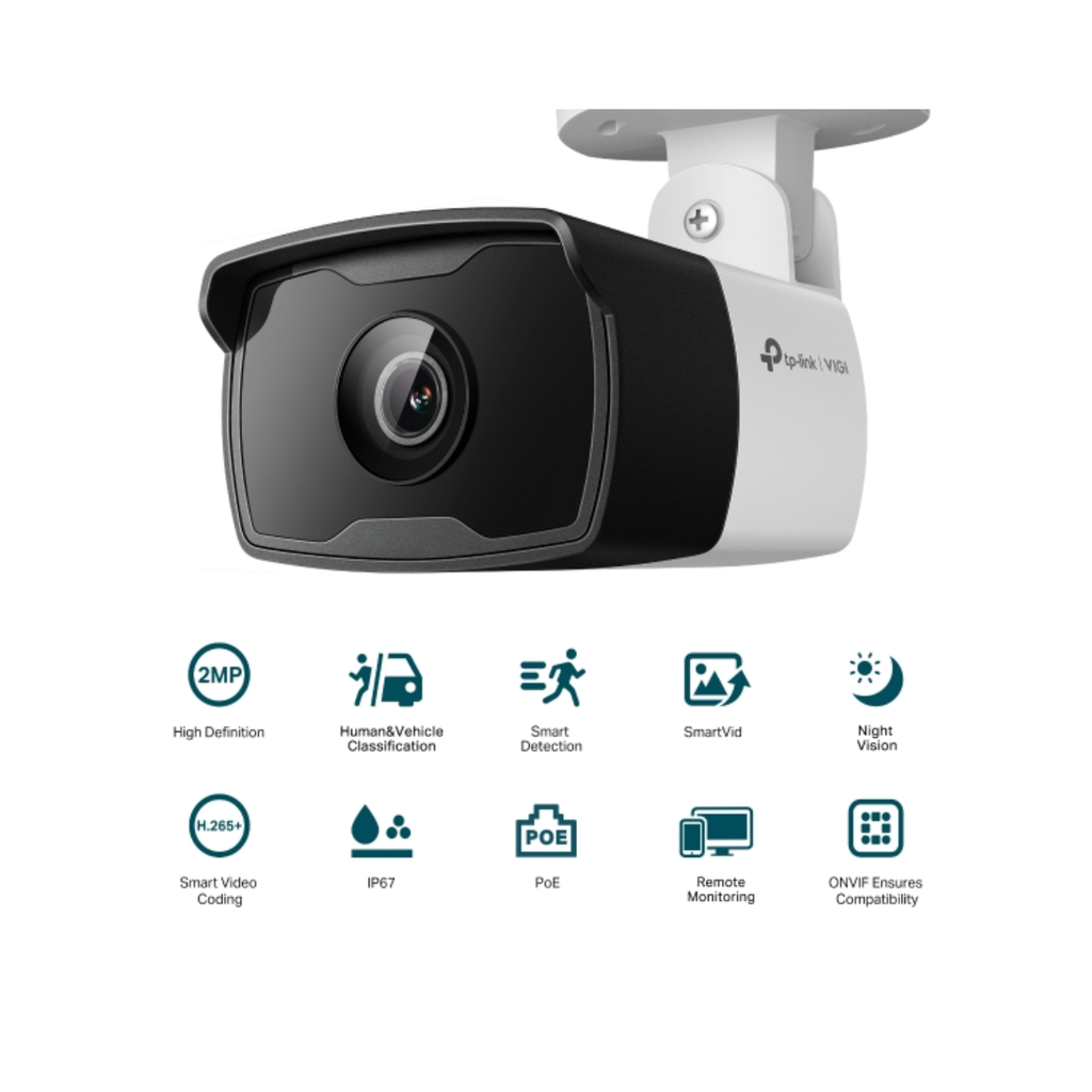 Cámara IP VIGI tipo Domo de 2MP.Lente Fijo 2.8 mm.FUNCIONES: Detección Inteligente (Clasifica Humanos y Vehículos), Detección de Movimiento, Detección de Intrusión de Área, Detección de Cruce de Línea, Detección de Manipulación de Cámara, Detección de Objeto abandonado