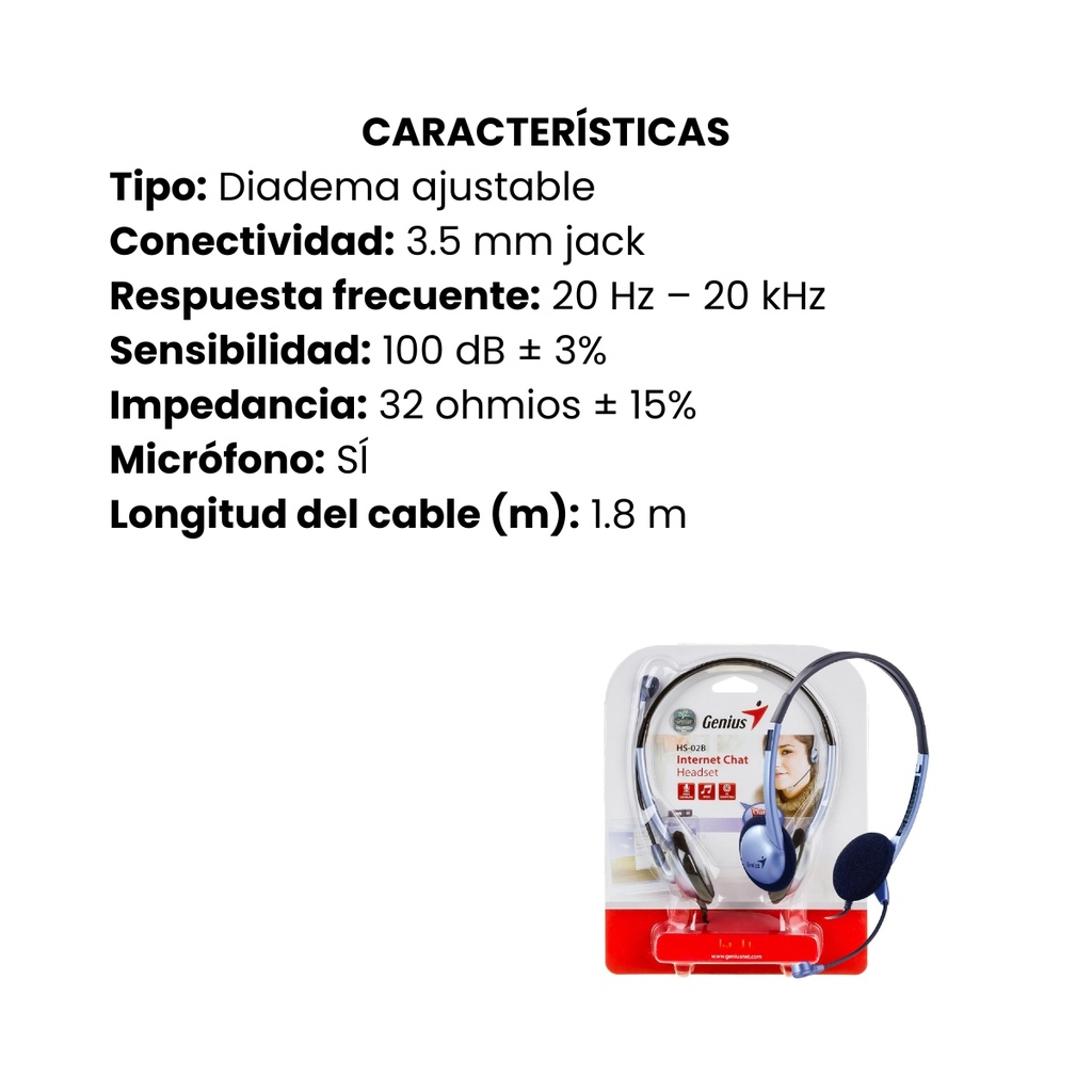Audífono Diadema Genius HS-02B 2 Plug 3.5mm Azul-Negro