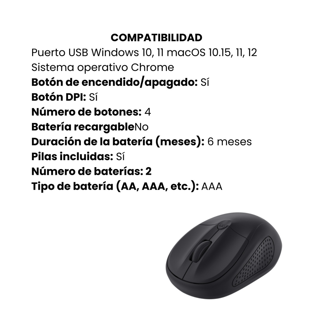 Mouse Inalámbrico Trust Primo Color Negro Mate 