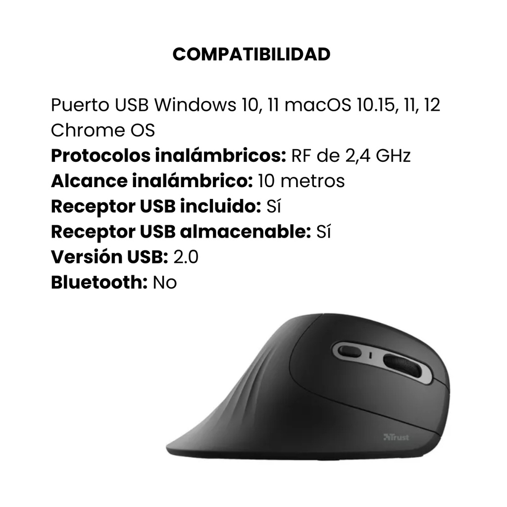 Mouse Inalámbrico Ergonómico USB Trust Verto Diseño Vertical