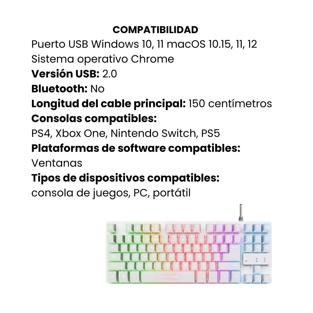 Teclado Trust Gxt 833W Thado Gamer Metalico Con Iluminación 