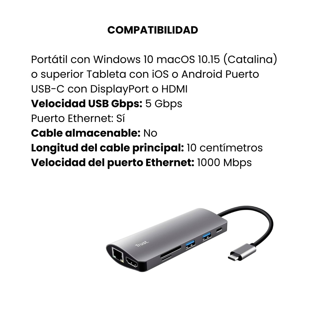 Adaptador Multipuerto Trust USB-C, 7 en 1 Negro 