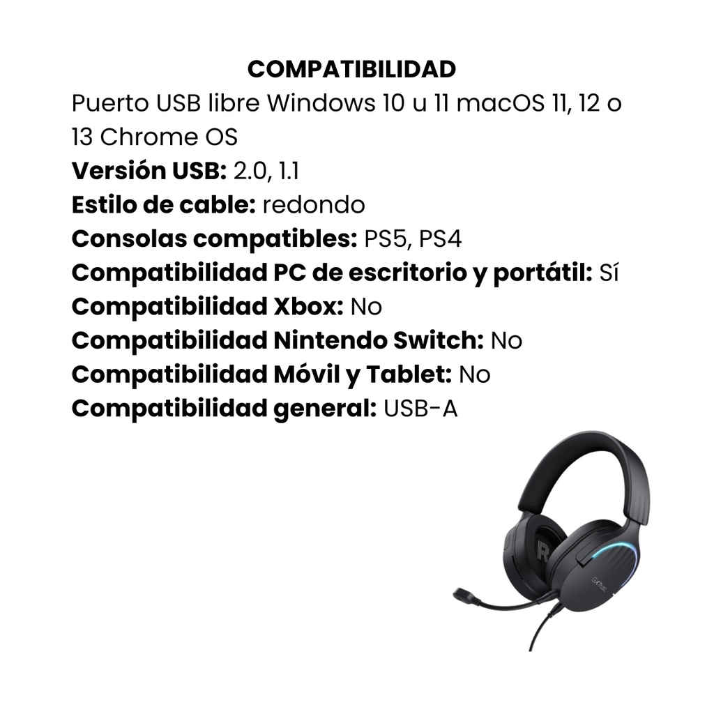Audífono Diadema Trust Gxt 490 Fayzo Gamer Sonido 7.1 USB Negro