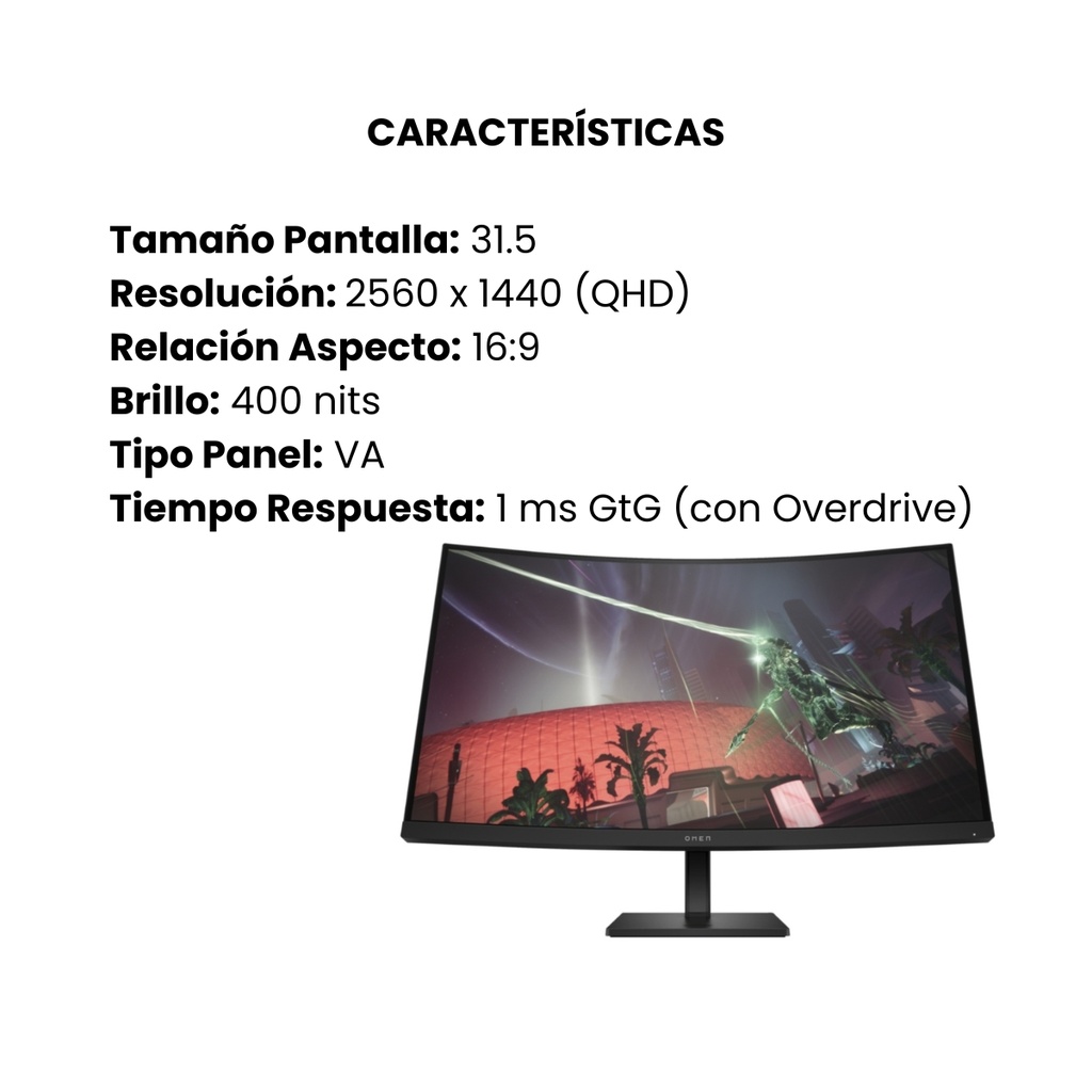 Monitor curvo QHD Gaming OMEN HP de 31,5" y 165 Hz - OMEN 32c (780K6AA)