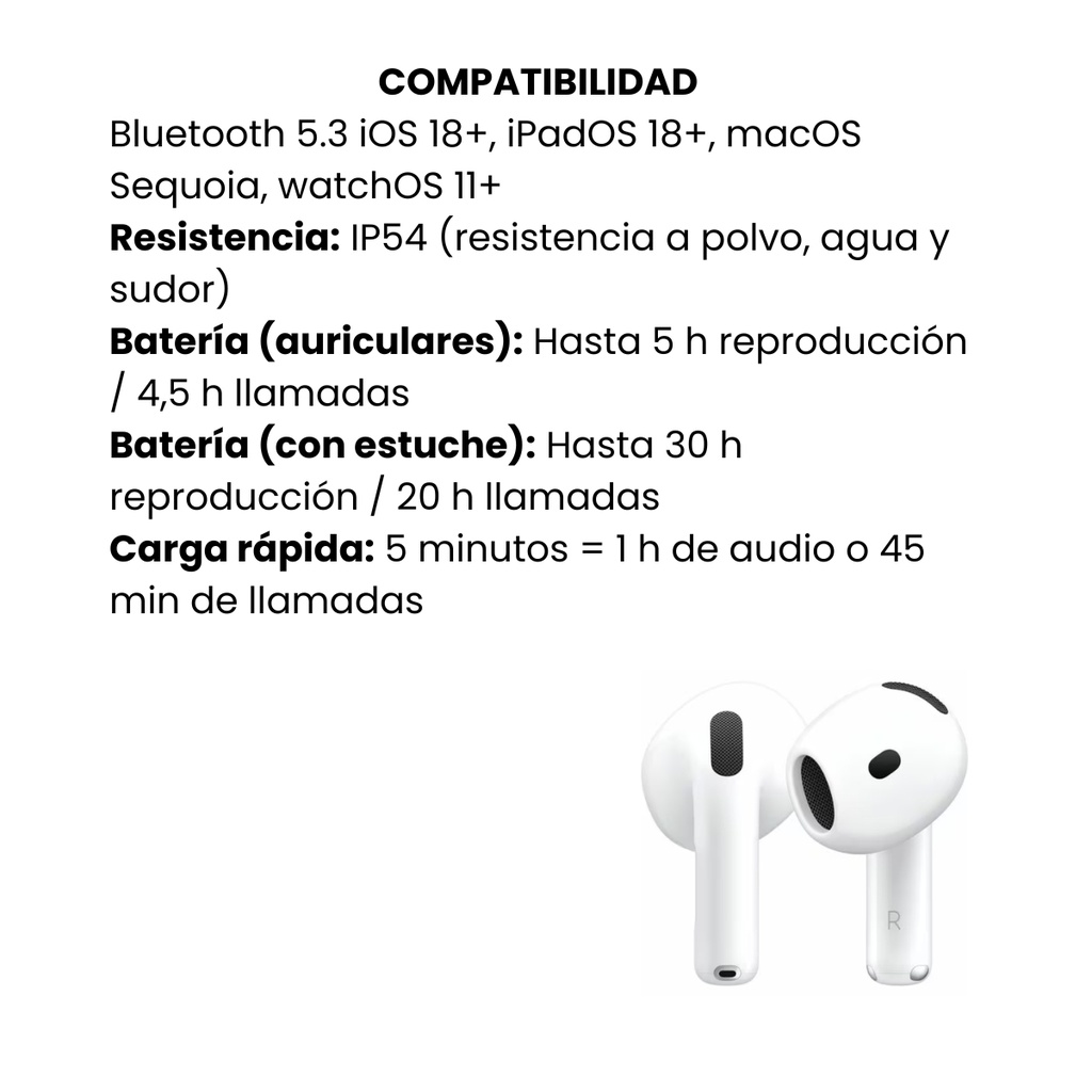 Auriculares Inalámbricos Apple AirPods 4 AME 