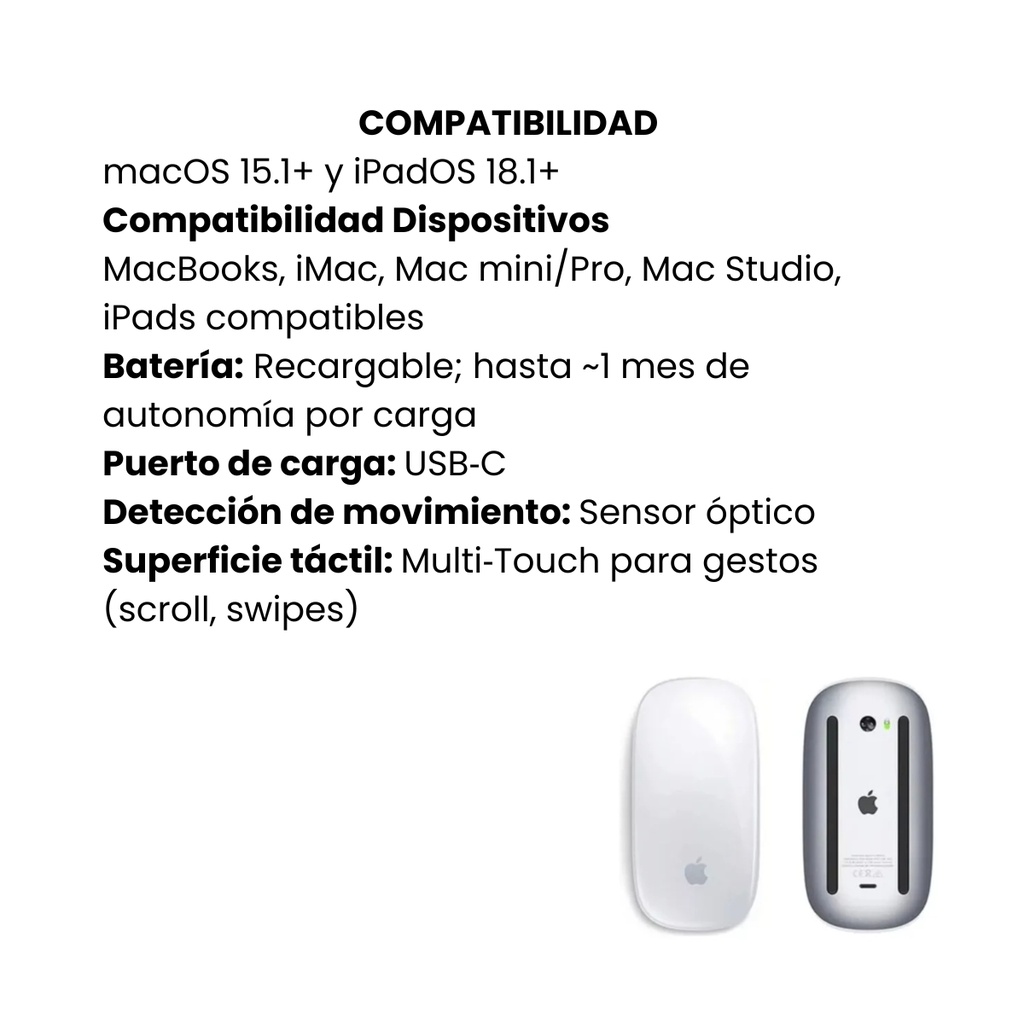 Magic Mouse Inalámbrico Apple A3204 Óptico Recargable - Blanco