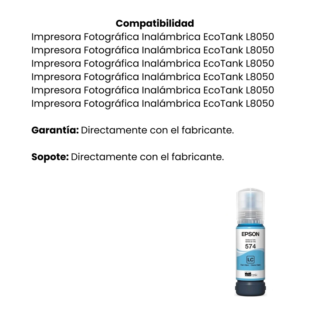 Botella EPSON T574520-AL Econtank L8050 - Light Cyan