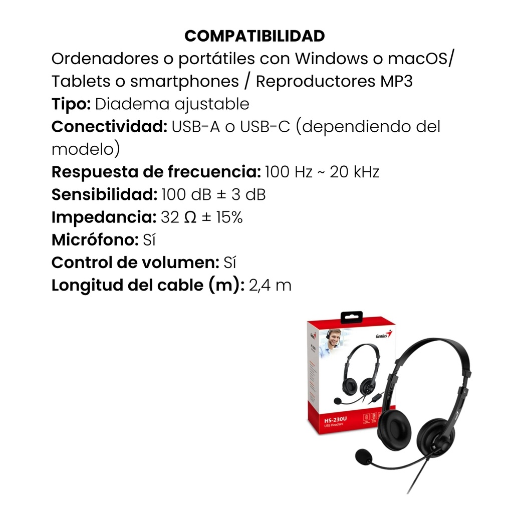 DIADEMA GENIUS USD HS-230U