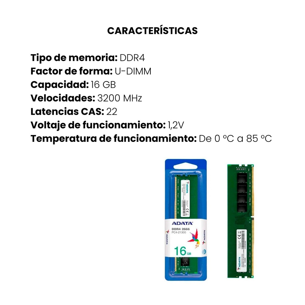 Memoria adata  ram pc ddr4 16gb bus 3200