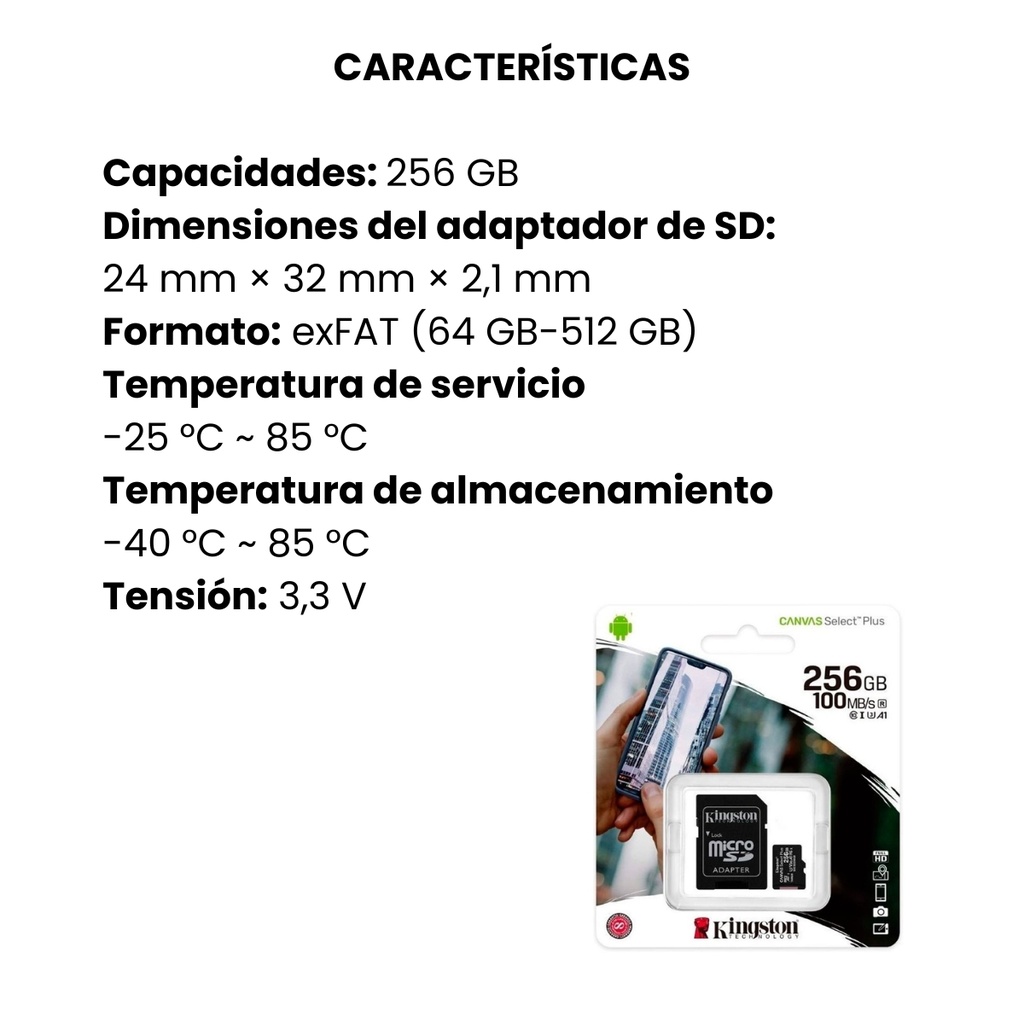 Memoria Micro SD Kingston Canvas Select Plus 256GB