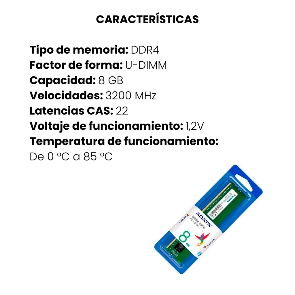 Memoria RAM ADATA Para Pc 8gb Bus 3200