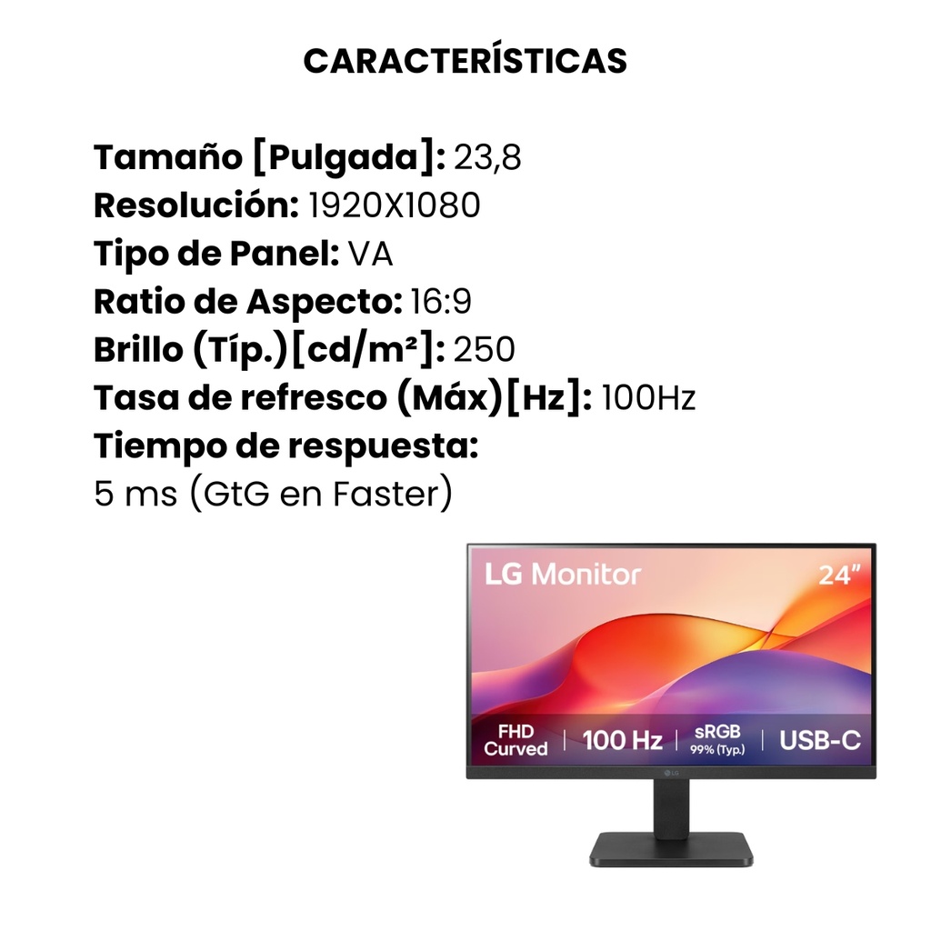 Monitor LG 24'' Curvo FHD con USB-C  100Hz
