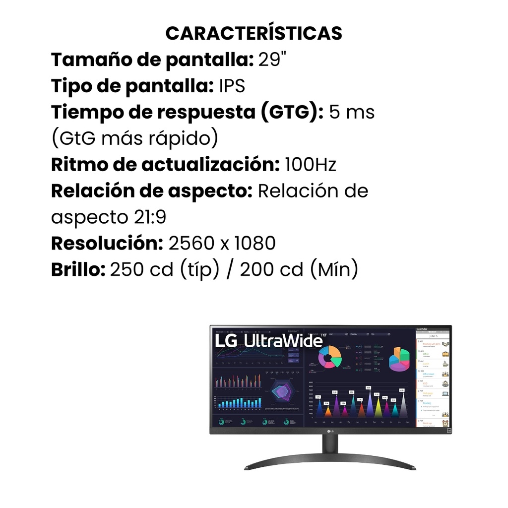 Monitor LG Ultrawide 29" Tipo Panel IPS Formato 21:9