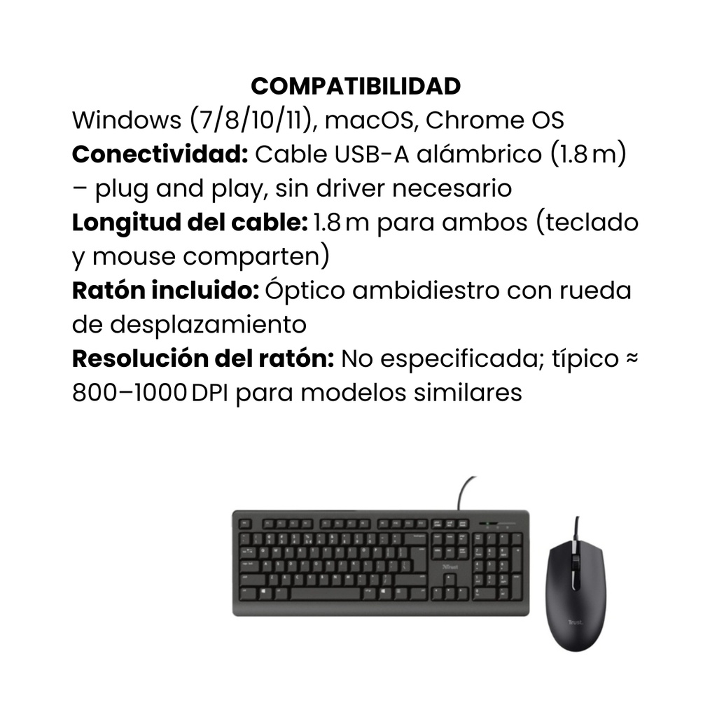  Mouse y Teclado Trust Alámbrico Negro