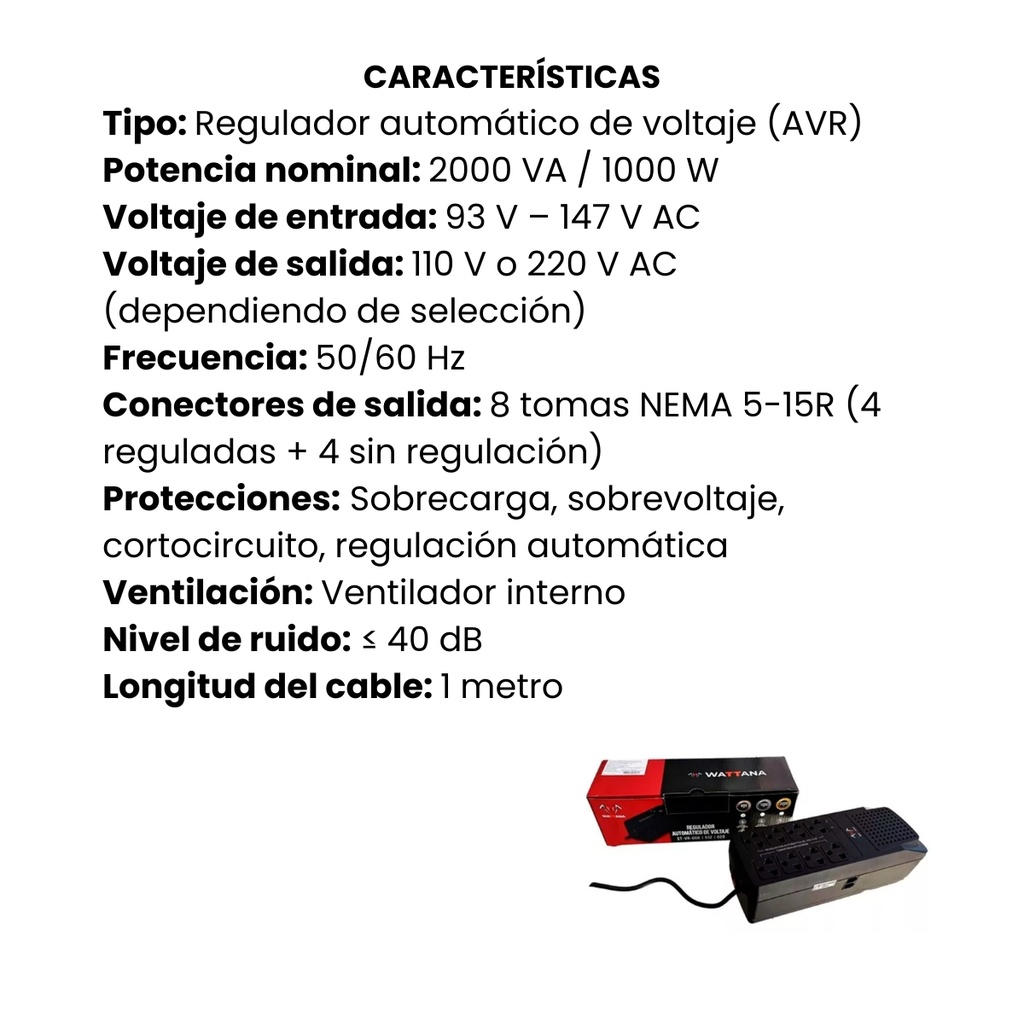 Regulador De Voltaje WATTANA 2000VA/1000W