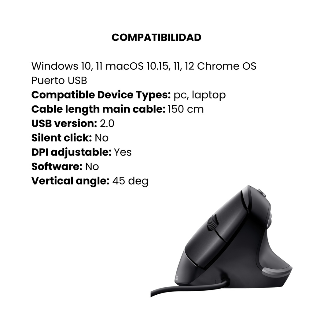 Mouse Alambrico Usb Trust Bayo Diseño Vertical