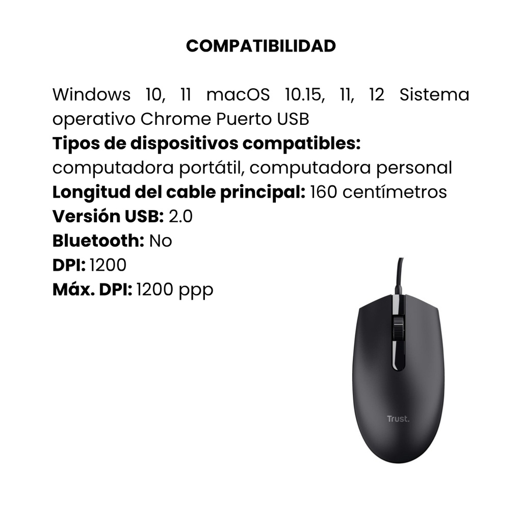Mouse Original Alámbrico Trust Basi Negro