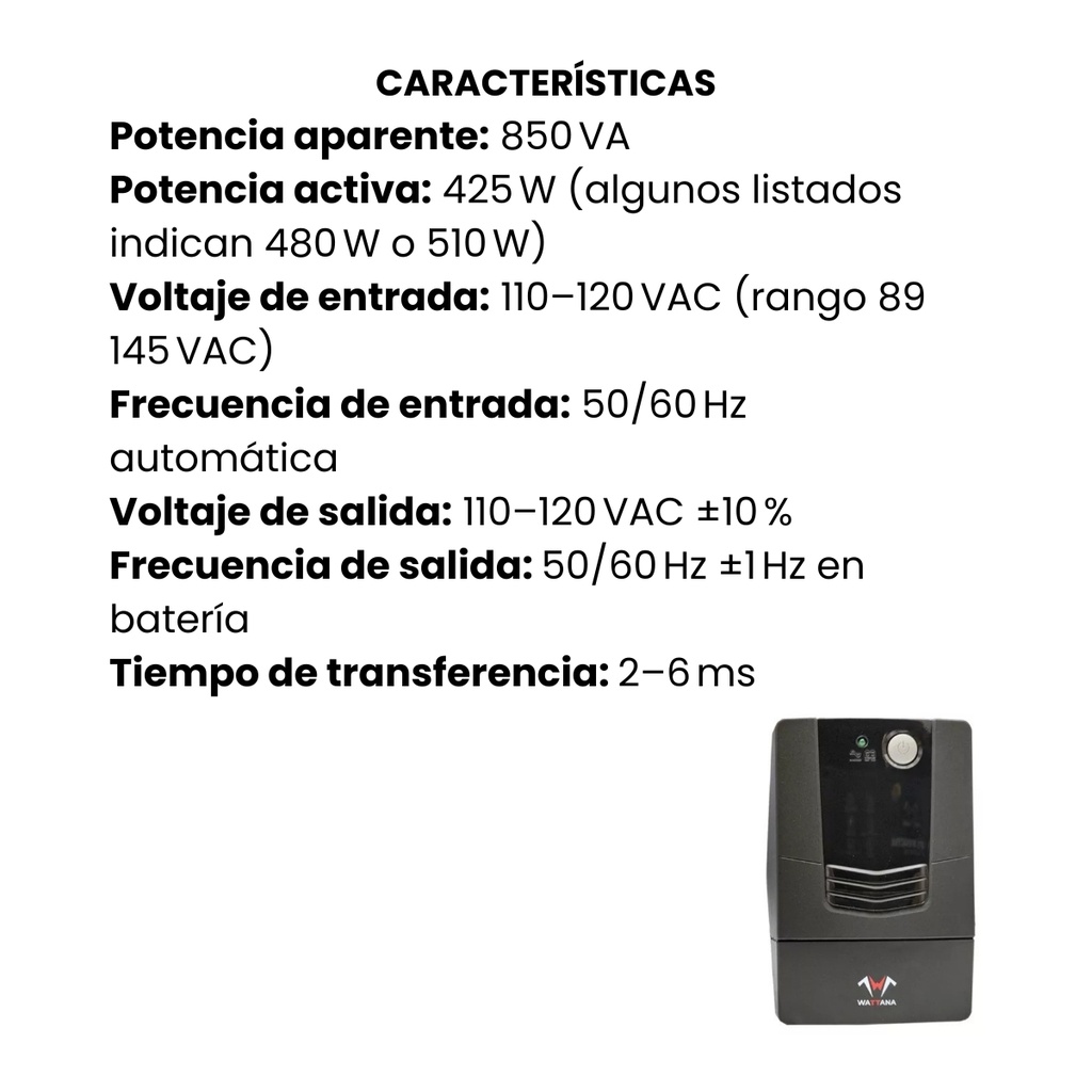 UPS Interactiva WATTANA 850VA/110VAC