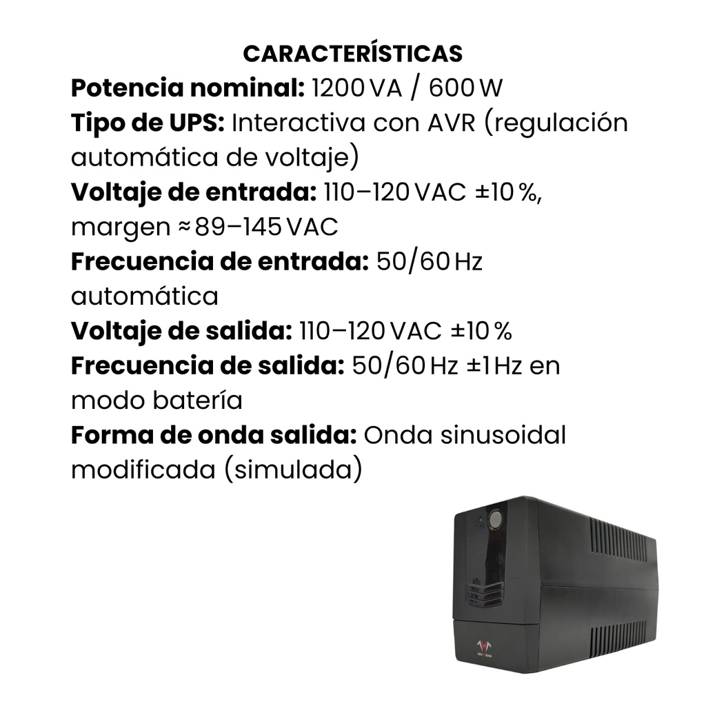 Ups Interactiva WATTANA 1200VA/110VAC 