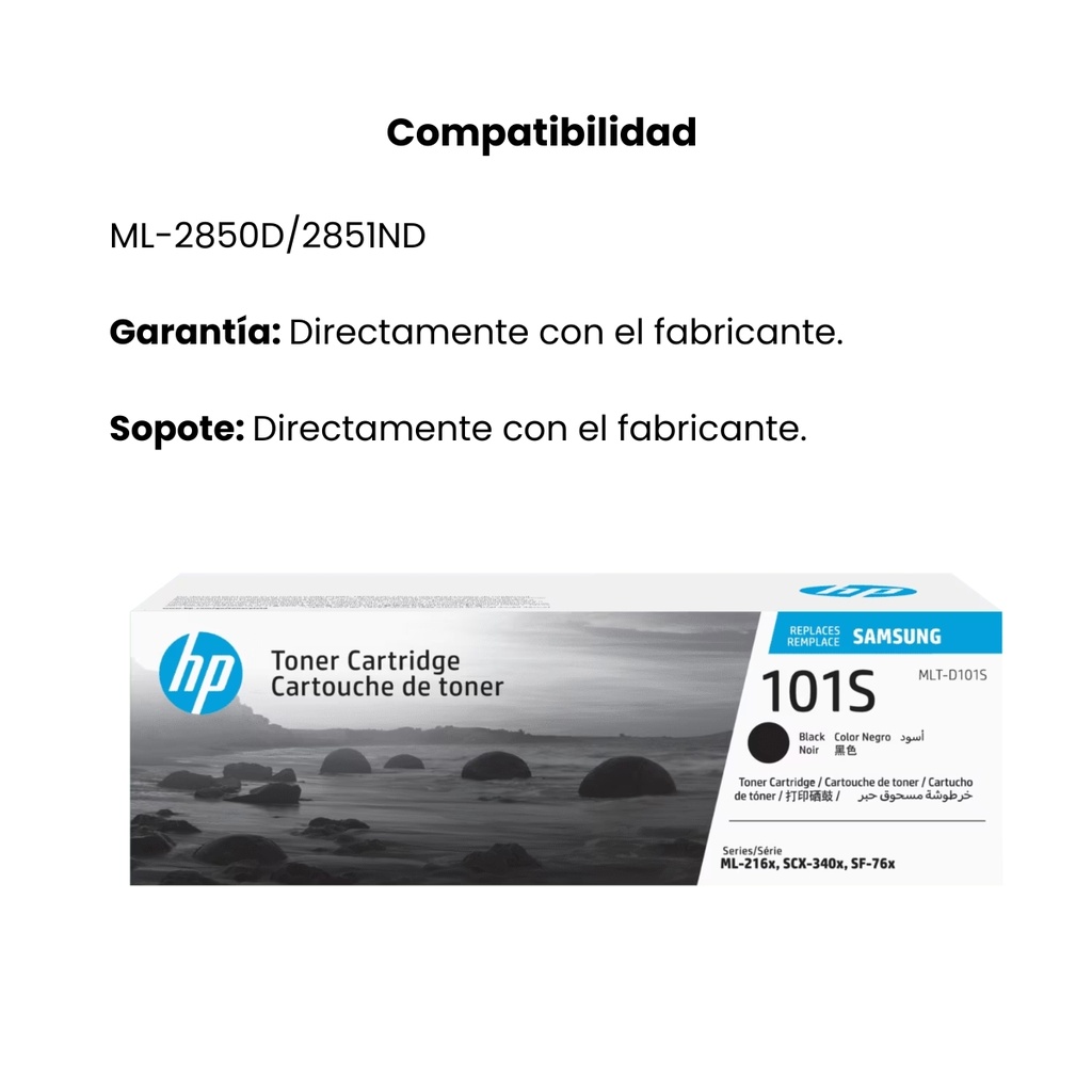 Cartucho Original De Tóner Samsung Mlt-D101S Negro, 1.500 Páginas