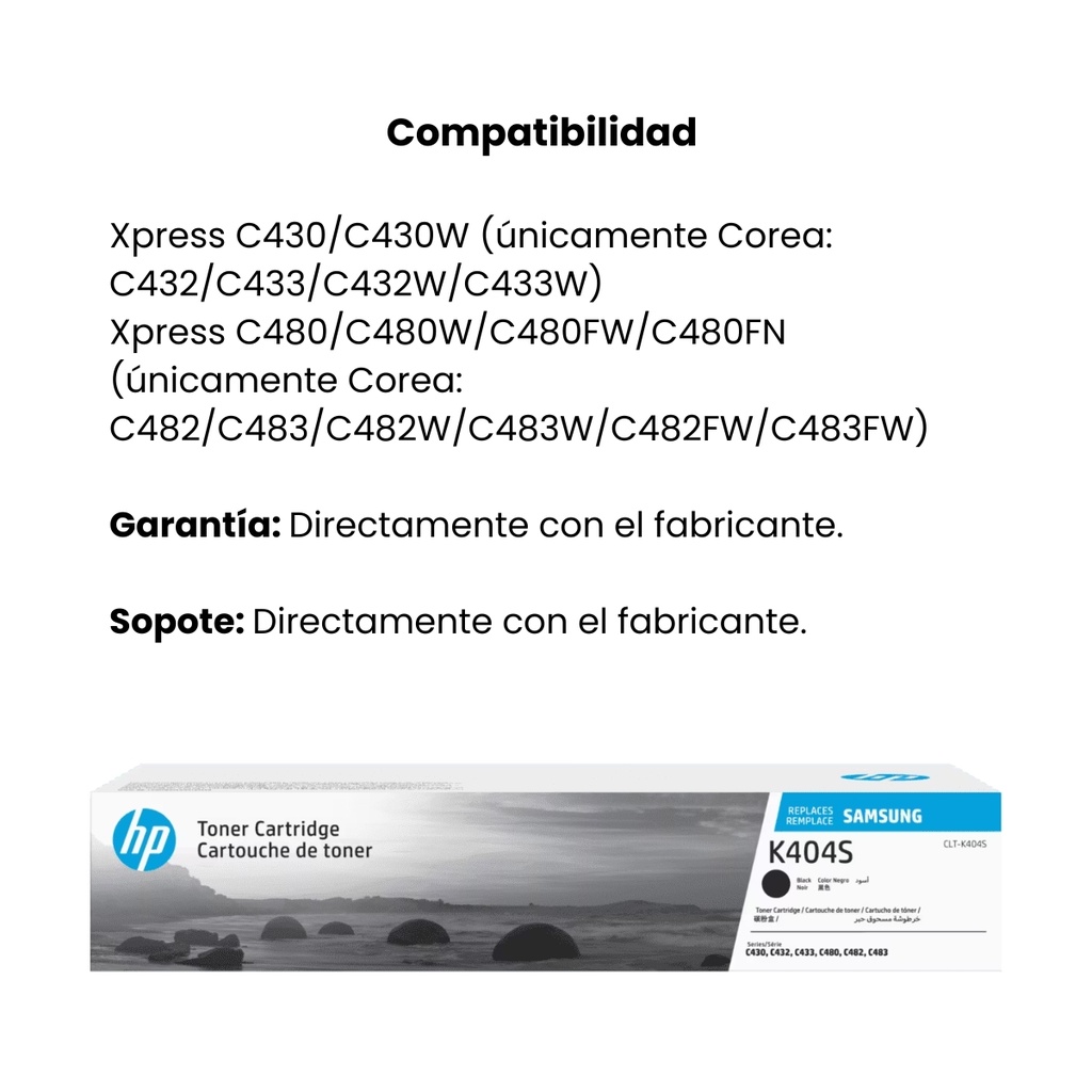 Cartucho Original de Tóner Samsung CLT-K404S Negro, 1.500 Páginas