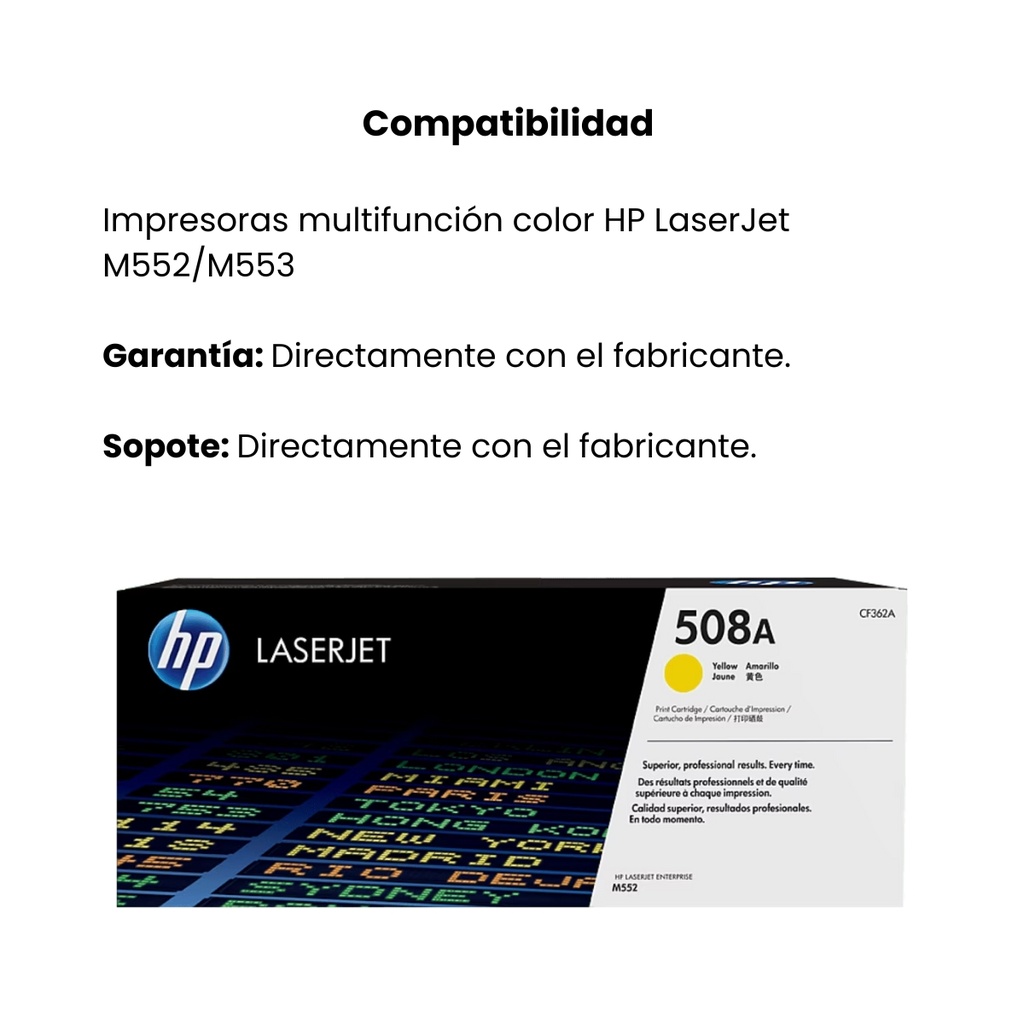 Cartucho Original De Tóner Hp 508A Amarillo, 5.000 Páginas