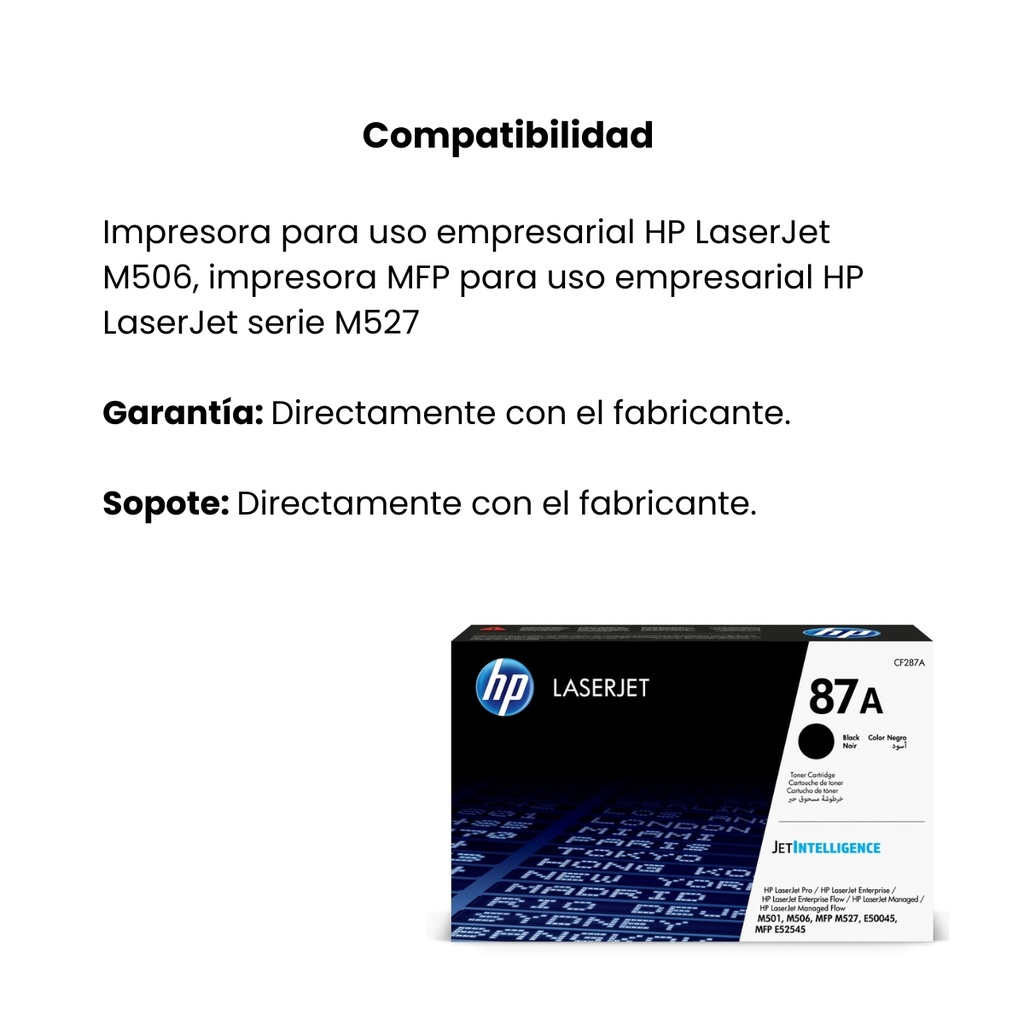 Cartucho Original De Tóner Hp 87a Negro, 8.550 Páginas