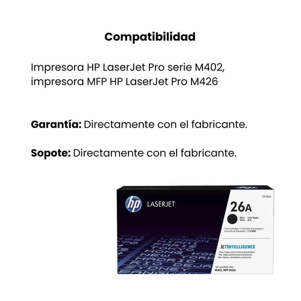 Cartucho de Tóner HP Original LaserJet 26A Negro 