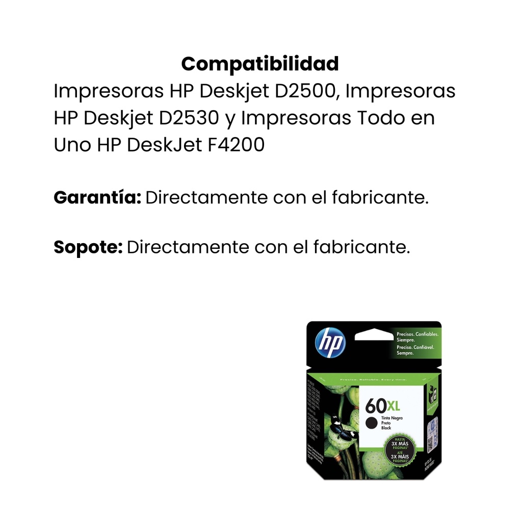 Cartucho Original De Tinta HP 60XL Negro De Alto Rendimiento 600 Páginas 12 ml