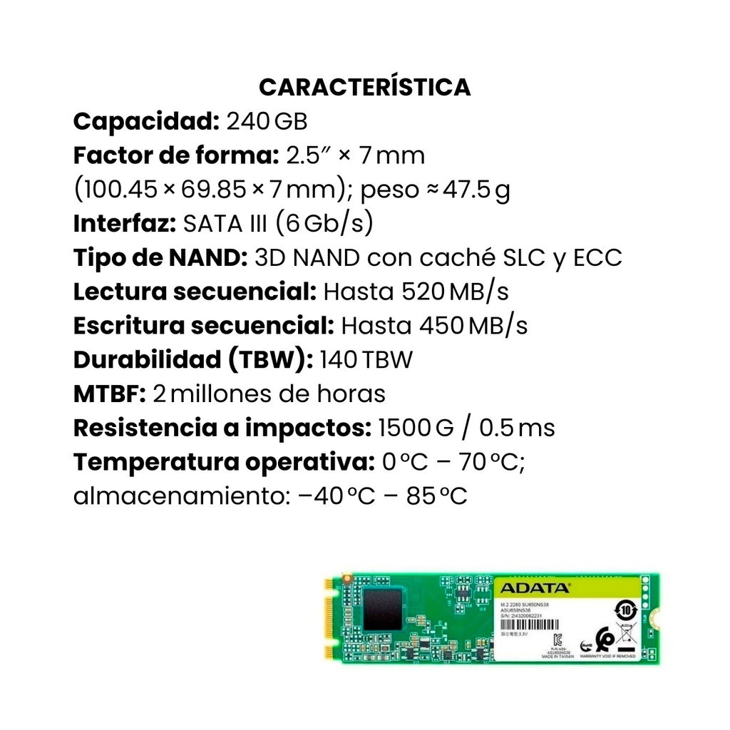 Disco Sólido SSD Interno ADATA Ultimate SU650 240GB