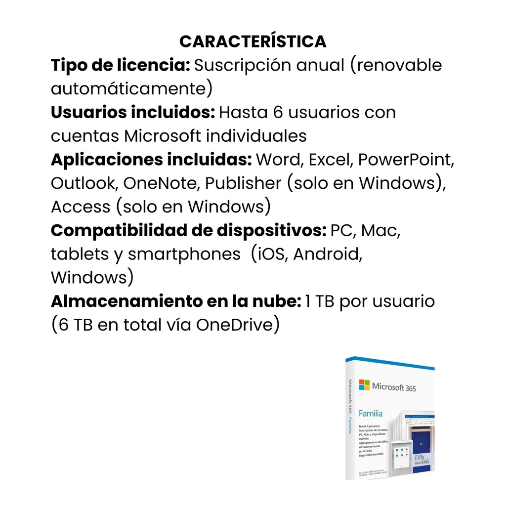 Licencia Microsoft Office 365 Familia - Anual