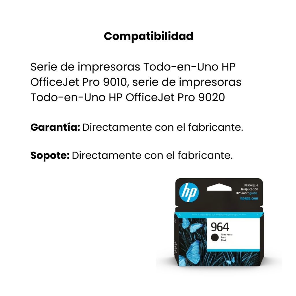 Cartucho Original de Tinta HP 964 Negro, 1.000 Páginas, 24.09 ml