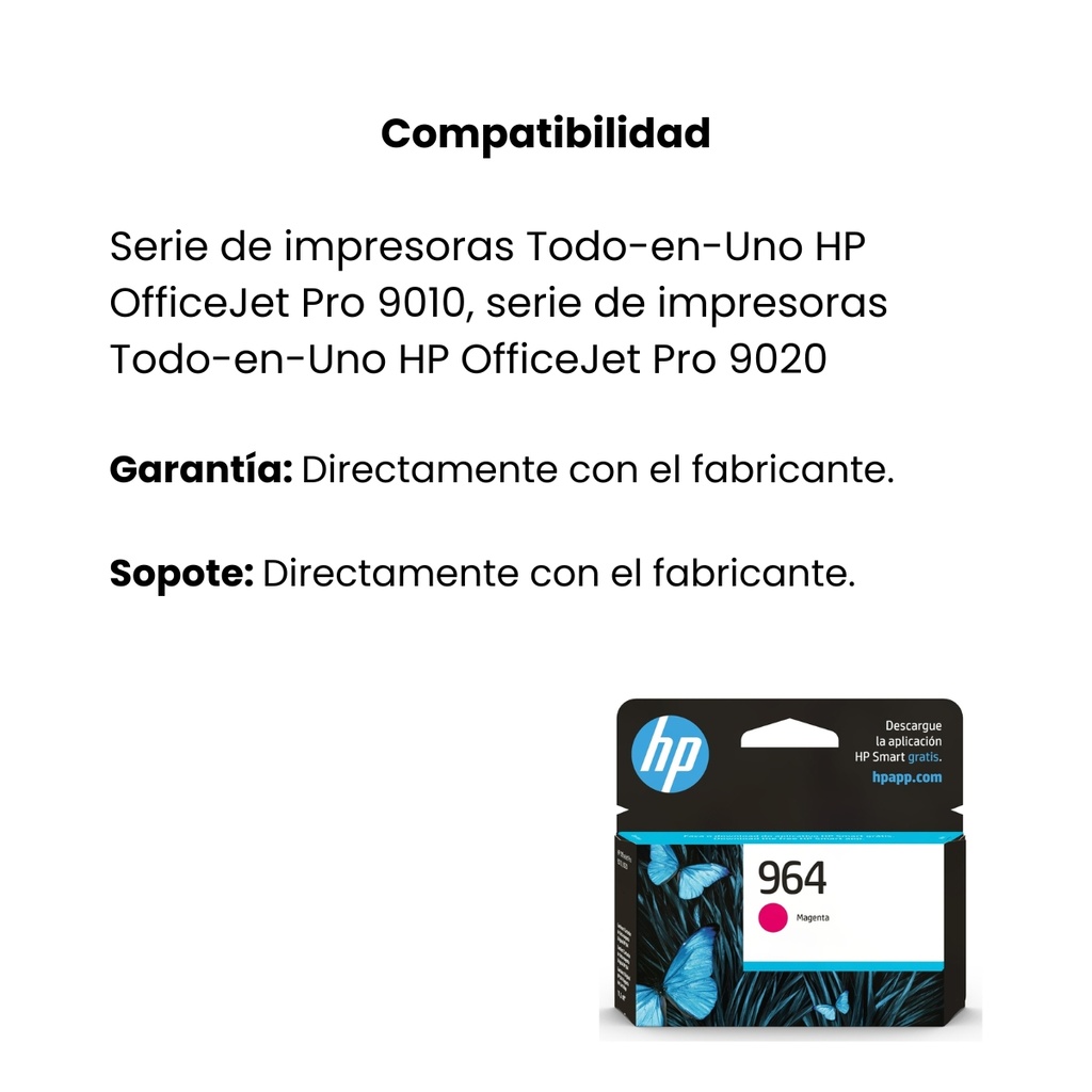 Cartucho Original de Tinta Hp 964 Magenta, 700 Páginas, 10.77 ml