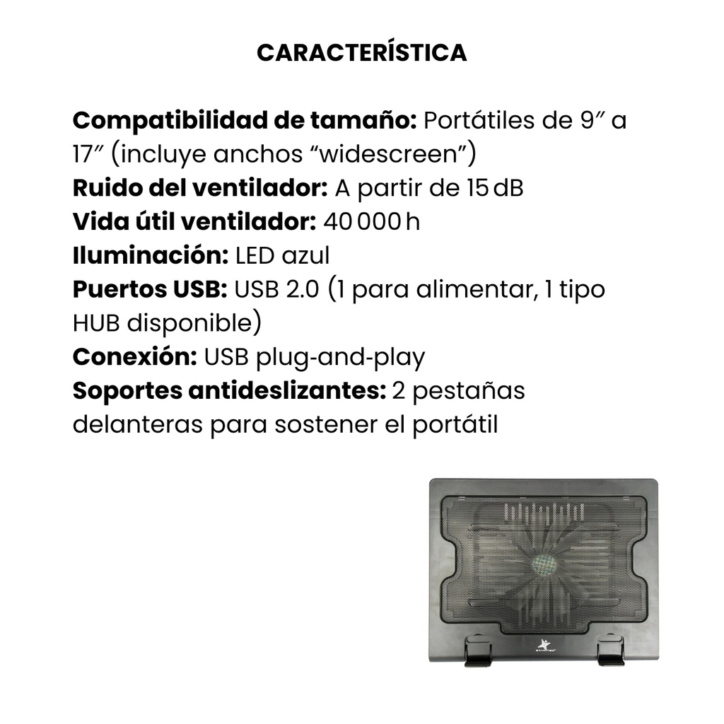 Base Refrigerante Star Tec St-Cp-16 Ventilador Negro