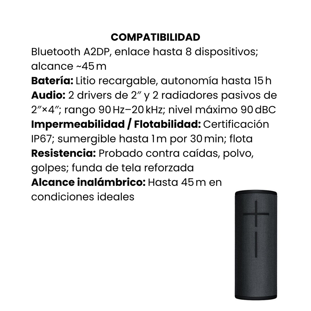 Parlante LOGITECH UE Boom 3 Ultimate Ears Sumergible/Flota - Negro