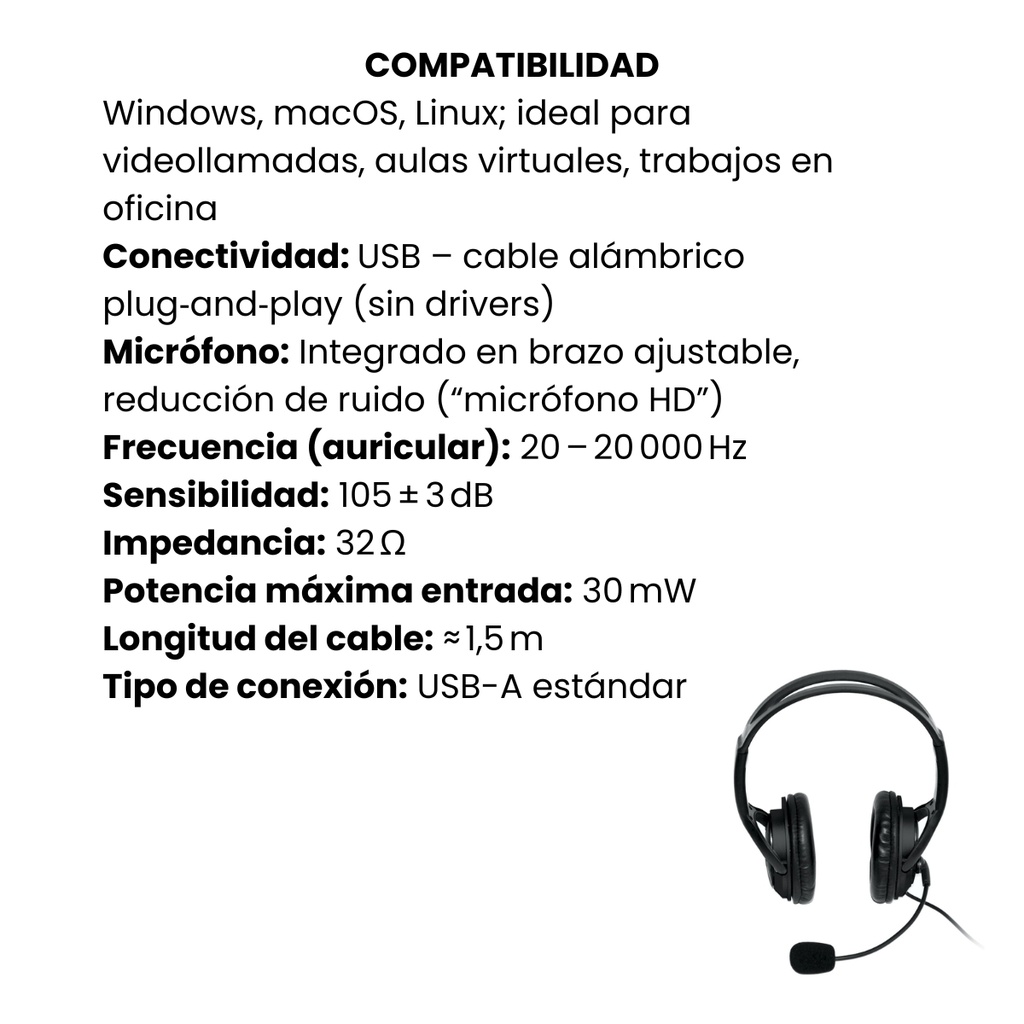 Diadema STAR TEC Alámbricos USB Con Micrófono Negro