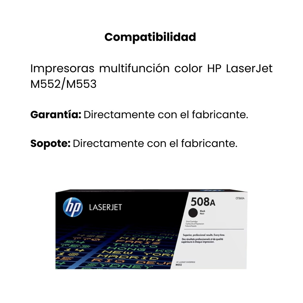 Cartucho Original De Tóner Hp 508A Negro, 6.000 Páginas